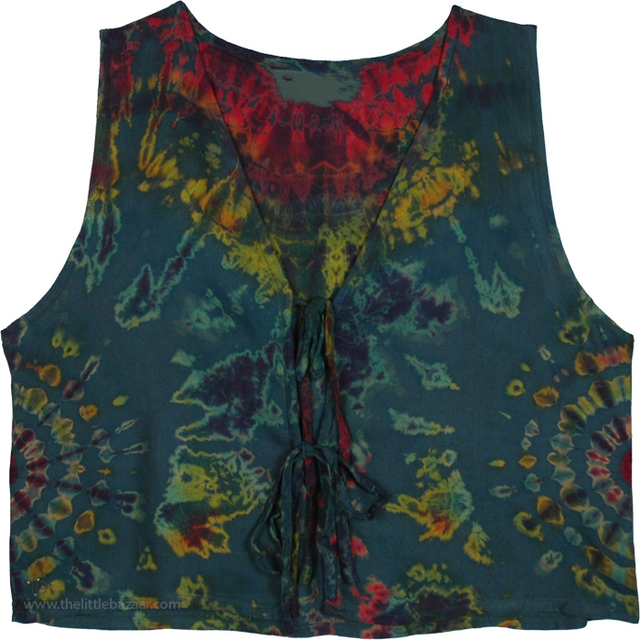 Rainforest Tie Dye Tie Front Crop Vest