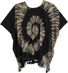 Black Cream Tie Dye Boho Poncho Tunic Top