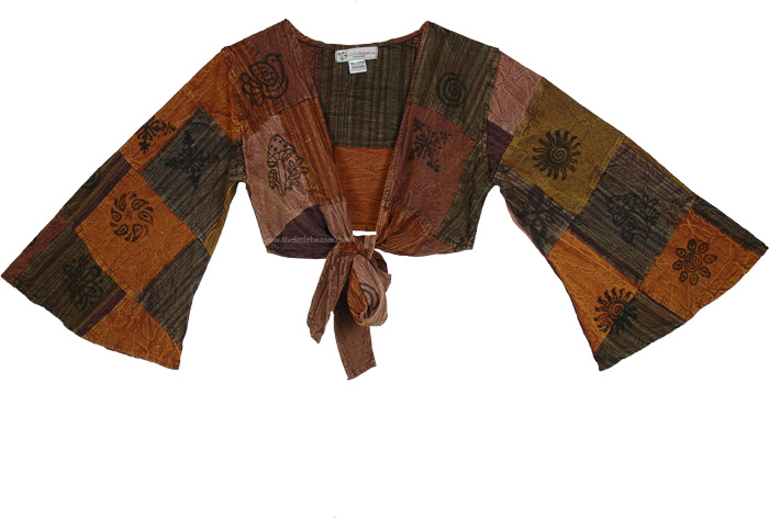 Womens Spiced Patchwork Tie Front Crop Top