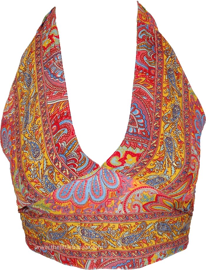Perky Paisley Reversible Halter Cropped Top