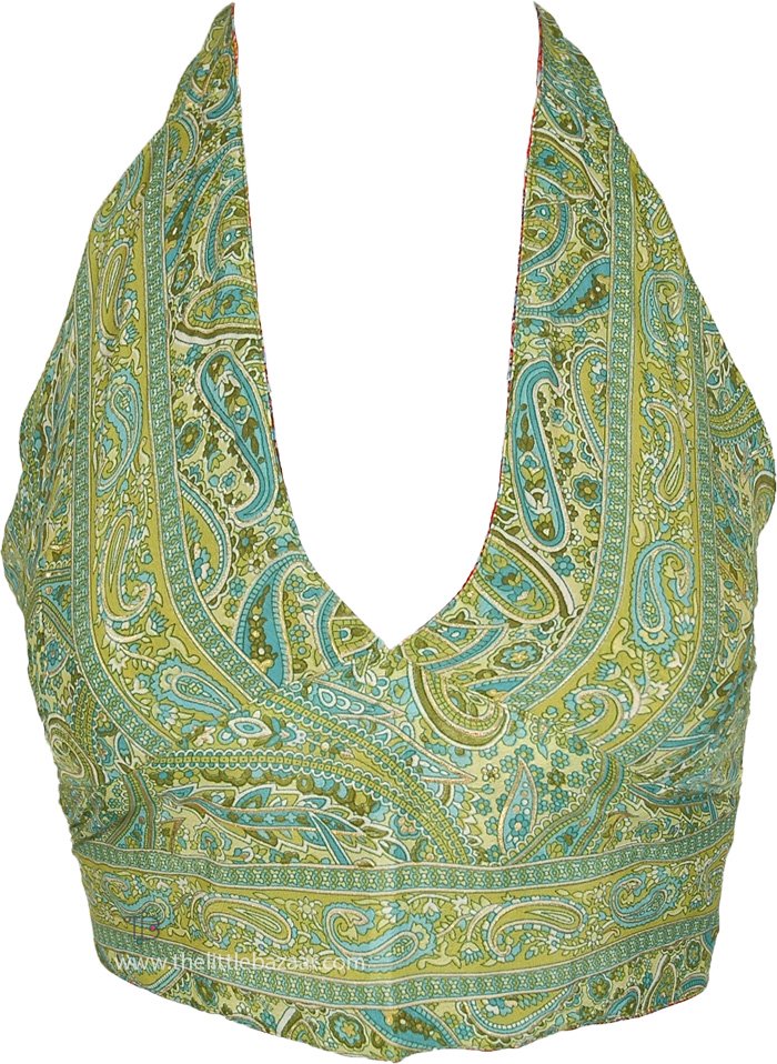 Perky Paisley Reversible Halter Cropped Top