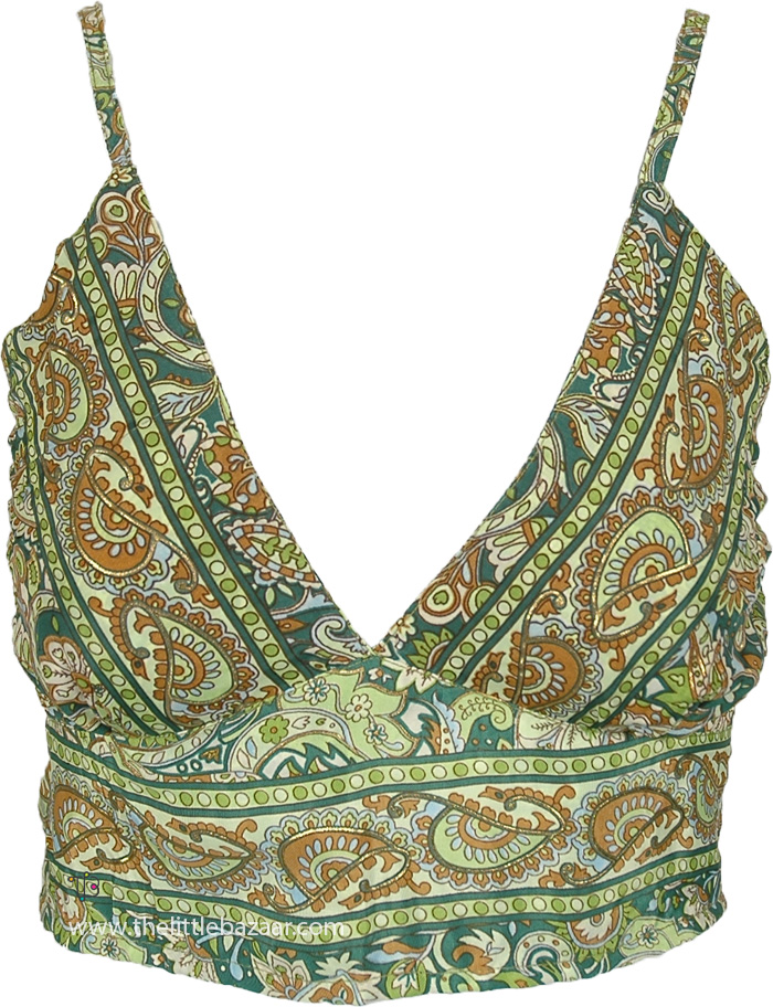 Emerald Paisley Printed Soft Short Crop Top