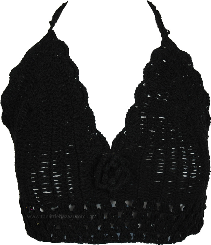 Midnight Crochet Dreams Halter Crop Top