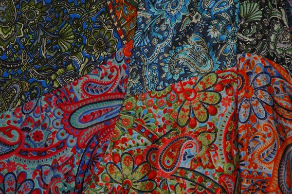 Kaleidoscope Patch Bell Sleeve Front Tie Crop Top