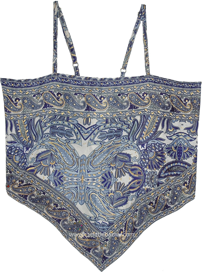 Navy Gold Paisley Back Tie Bandana Crop Top