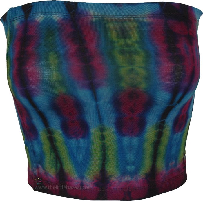 Magenta Blue Tie-Dye Stretchy Bandeau Tube Top