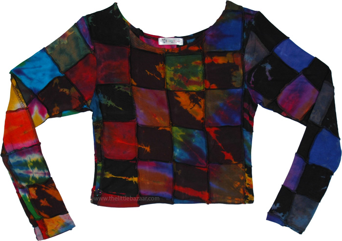 Dark Prism Patchwork Cropped Full Sleeves Top