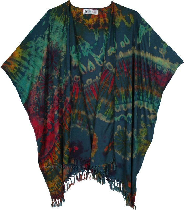 Emerald Rainforest Boho Chic Tie Dye Robe Kimono