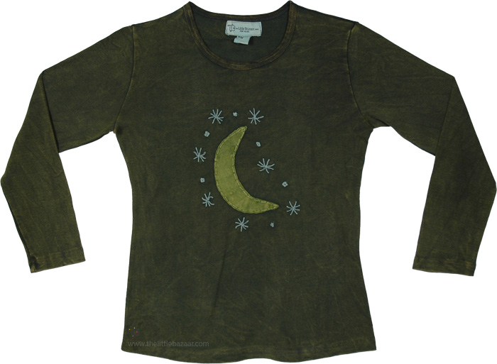 Crescent Moon Celestial Boho Long Sleeve Top