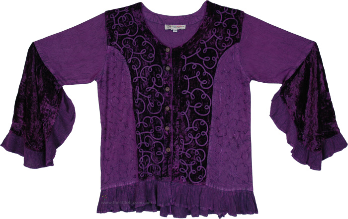 Amethyst Velvet Trumpet Sleeve Medieval Blouse