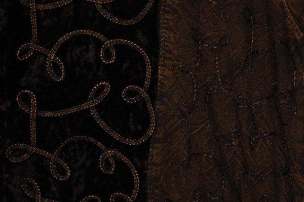 Saddle Velvet Trumpet Sleeve Embroidered Top Blouse