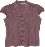 Mauve Embroidered Vintage Button Front Top