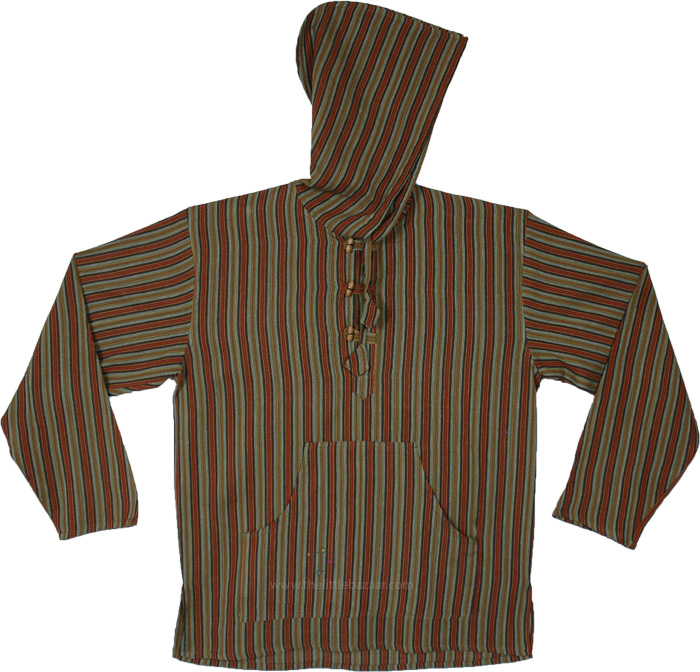 Earthline Striped Hooded Kurta Shirt