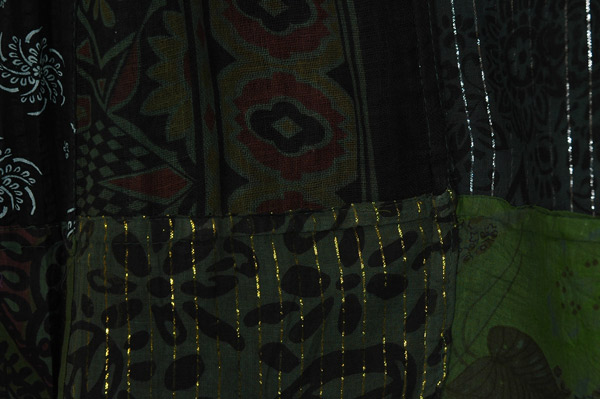 Dark Green Tinsel Cotton Patchwork Smocked Top