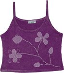 Violet Knit Floral Applique Short Tank Top