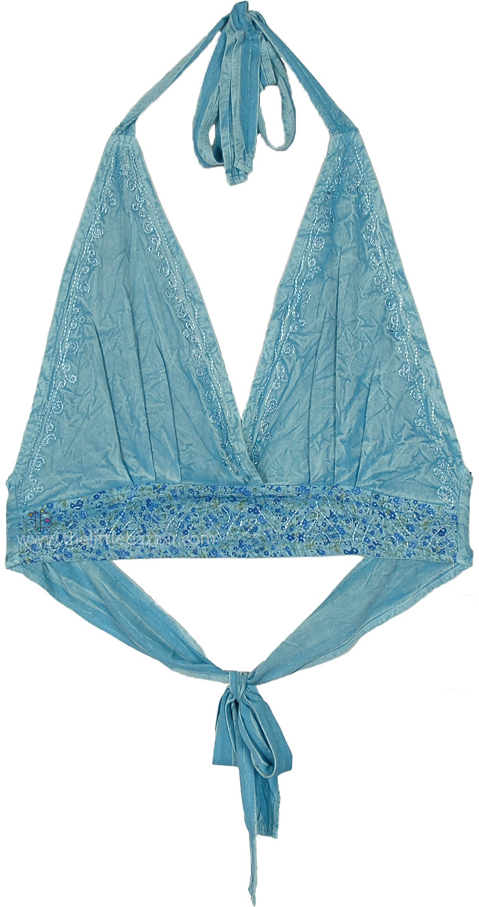 Sky Blue Boho Festival Halter Bralette Top