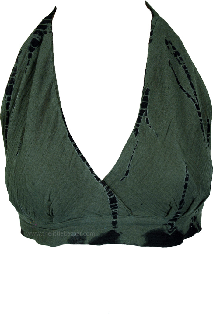 Green Kelp Hand-Dyed Boho Tankini Top