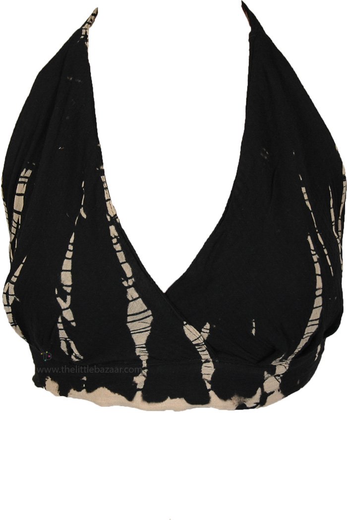 Black Tie Dye Boho Festival Tankini Top