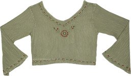 Moss Green Embroidered Longline Crop Top