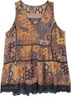 Sunset Paisley Crochet Trim Boho Tunic Tank Top