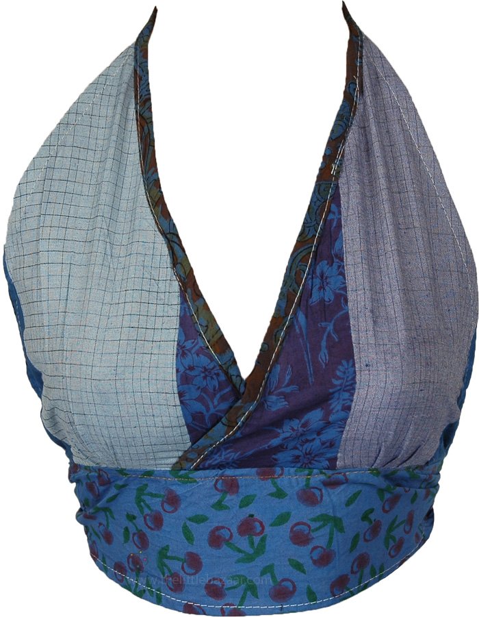 Cerulean Scrap Stitched Patchwork Halter Top