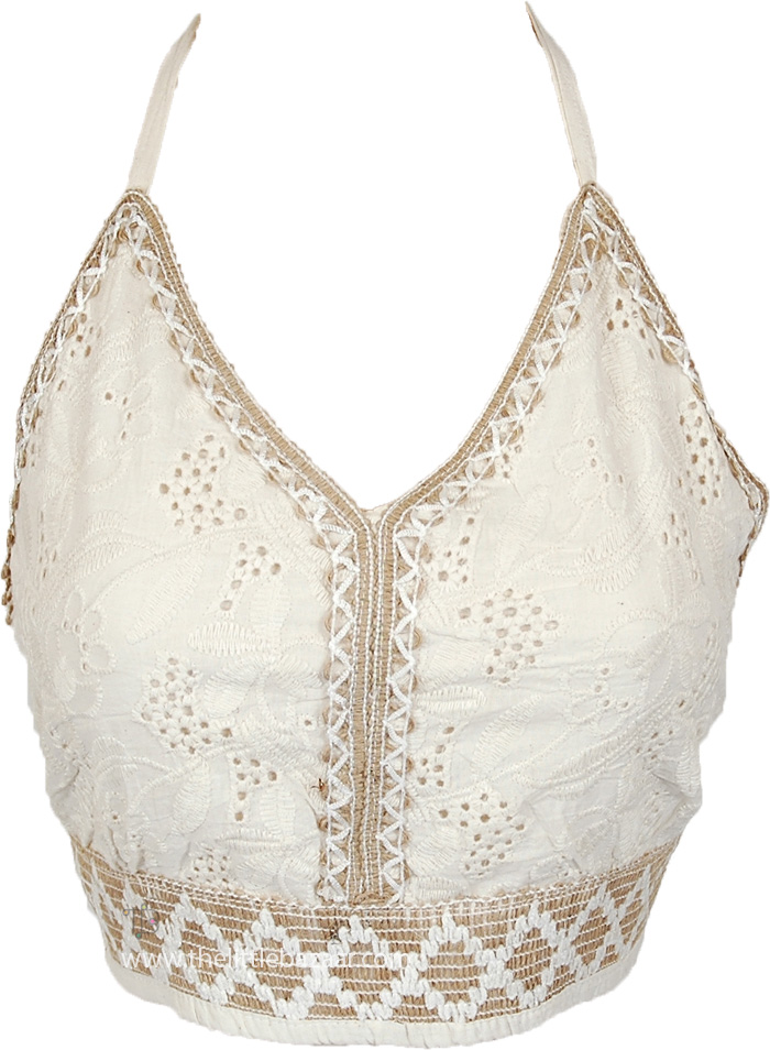Ivory Eyelet Backless Tie-Back Halter Top