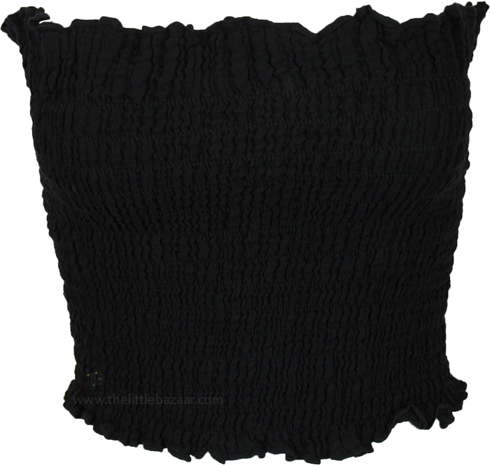 Black Ripple Smocked Longline Tube Top