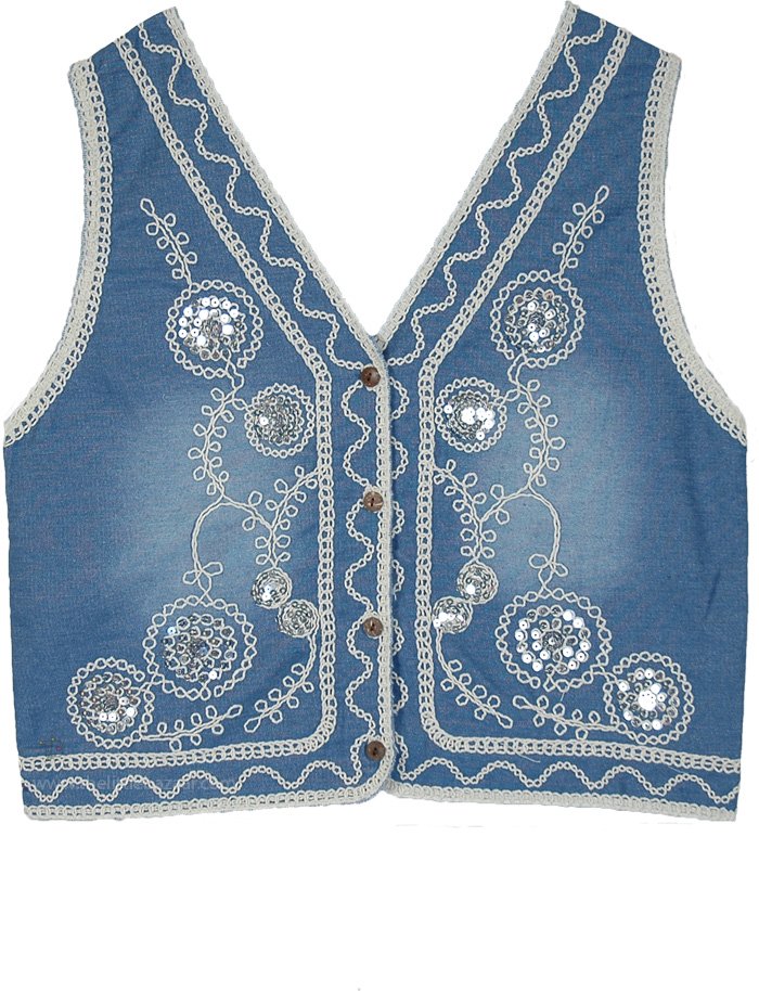 Bluebell Embroidered Sequin Denim Boho Vest