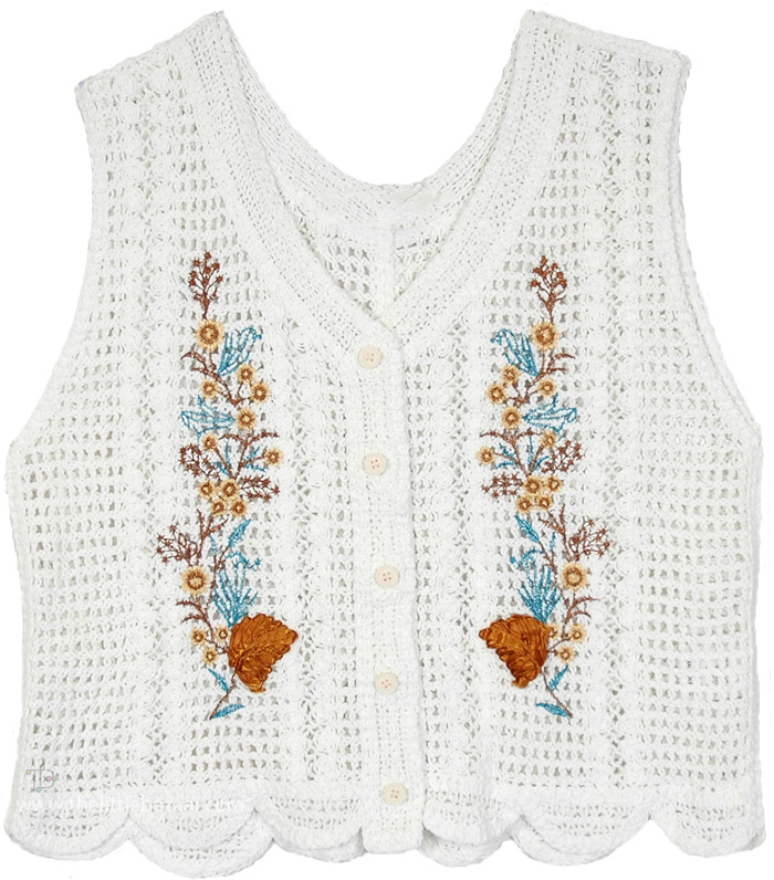 White Dove Bloom Cotton Crochet Vest