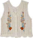 Cream Meadow Bloom Cotton Crochet Vest