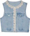 Sunday Brunch Lace Sequin Trim Denim Vest