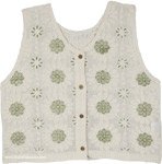 Cream Fern Floral Embroidered Crochet Vest