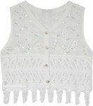 White Meadow Sequin Fringe Festival Vest