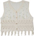 Soft Oatmeal Tassel Sequin Fringe Vest