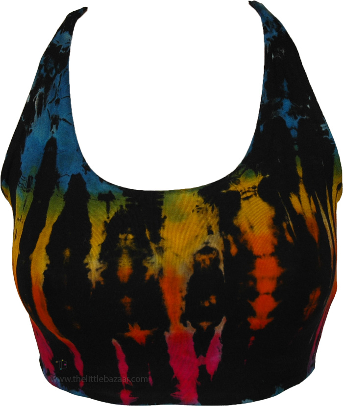 Rainbow Blaze Backless Crop Tie Back Top