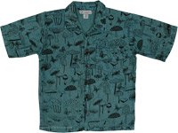 Teal Mushroom Print Cotton Short-Sleeve Shirt