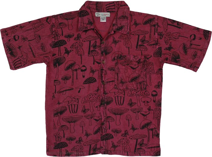 Enchanted Mushroom Cotton Button-Down Shirt
