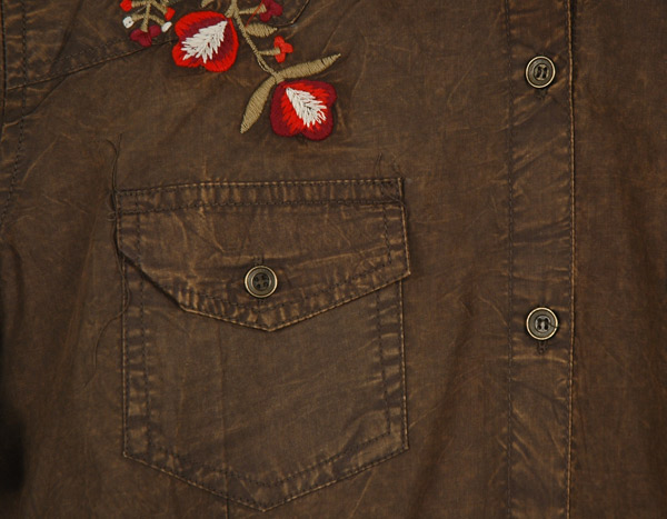 Vintage Olive Western Embroidered Button Down Shirt