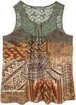 Aztec Printed Rayon Mesh Sleeveless Tunic Top