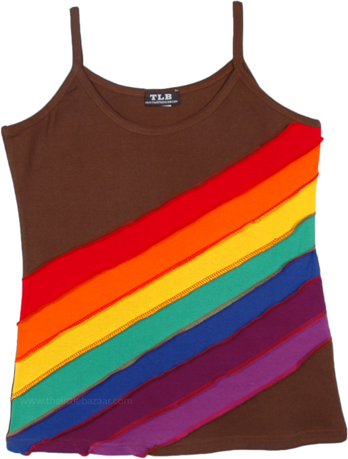 Choco Brown Hippie Tank Top with Rainbow Stripes
