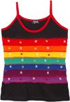 Black Hippie Tank Top with Rainbow Stripes and Embroidery