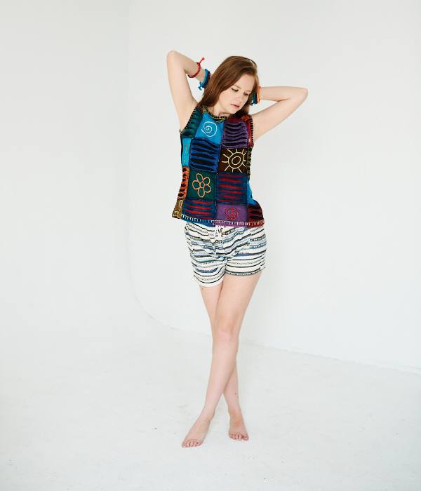 Happy Hippie Razor Cut Patchwork Top with Embroidery