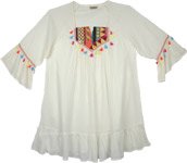 White Tunic Top with Embroidery and Boho Tassels