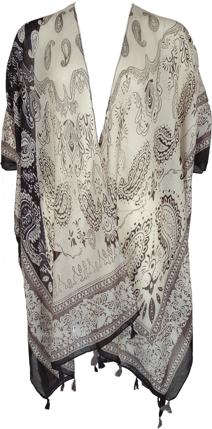 Black and Cream Paisley Kimono Beach Cape
