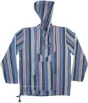 Cool Blue Striped Cotton Hooded Unisex Bohemian Shirt