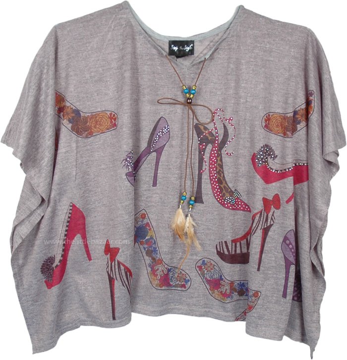 Glitzy Heels Printed Poncho Top in Gray