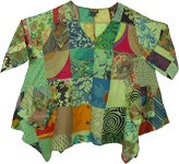 Raw Olive Mixed Patchwork Loose Fit Boho Tunic Top