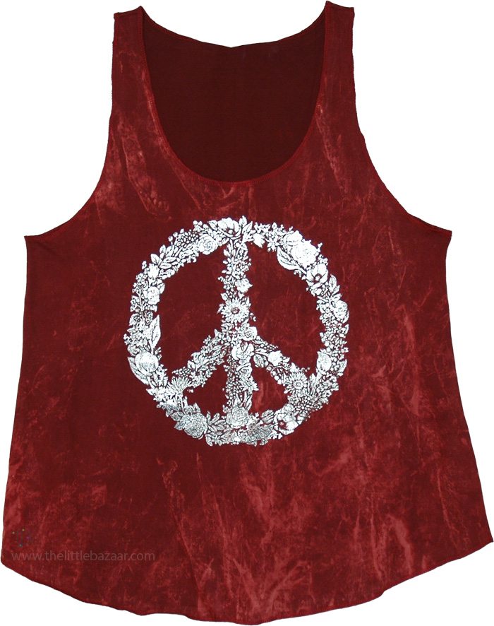 Silver Foil Burgundy Peace Hippie Tank Top