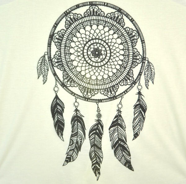 Mandala Dreamcatcher Printed Off White Tank Top