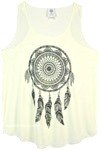 Mandala Dreamcatcher Printed Off White Tank Top